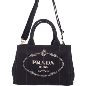 Prada Canapa Convertible 2way Tote Shoulder Bag Denim Black